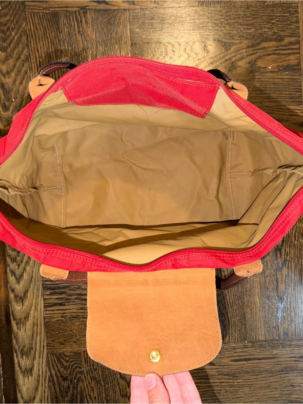 Longchamp Coral Tote with Brown Leather Trim
